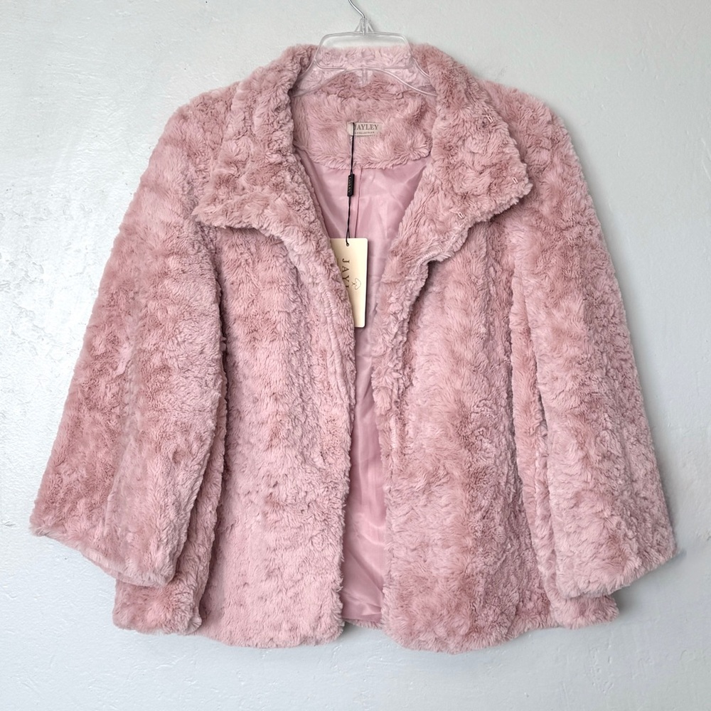 Jayley Pink Faux Fur 3/4 Sleeves Short Jacket One Size